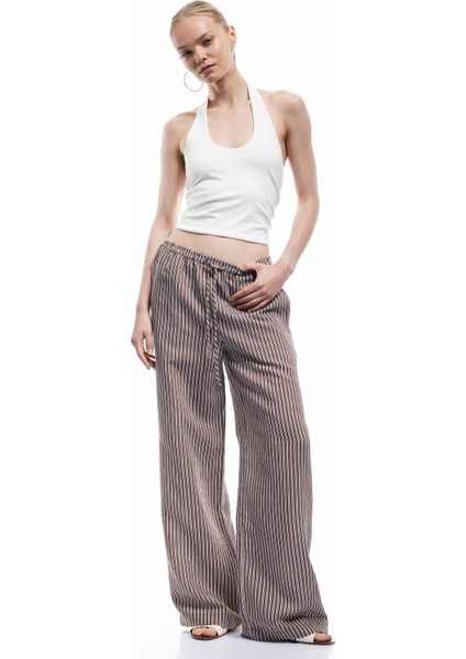 Beli Bağcıklı Rahat Kalıp Cepli Modal Karışımlı Çizgili Pantolon fiyatları