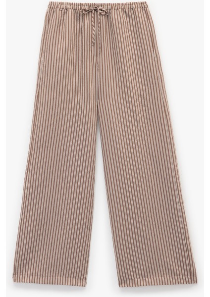 Beli Bağcıklı Rahat Kalıp Cepli Modal Karışımlı Çizgili Pantolon modelleri