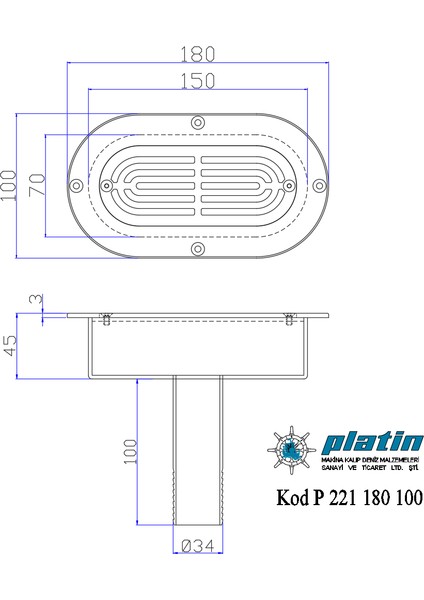 Güverte Su Gideri 180 x 100 mm 316 Kalite Krom fiyatları