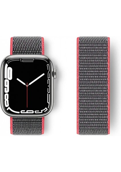 Apple Watch 38MM Hasırlı Cırtcırtlı Kordon - Pembe