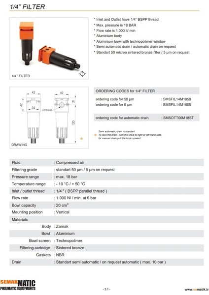 1/4" Metal Filtre 50 Mikron fırsatları
