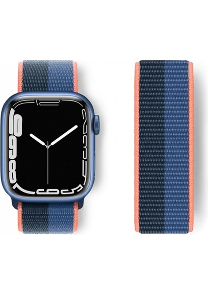 Apple Watch 38MM Hasırlı Cırtcırtlı Kordon - Siyah-Mavi