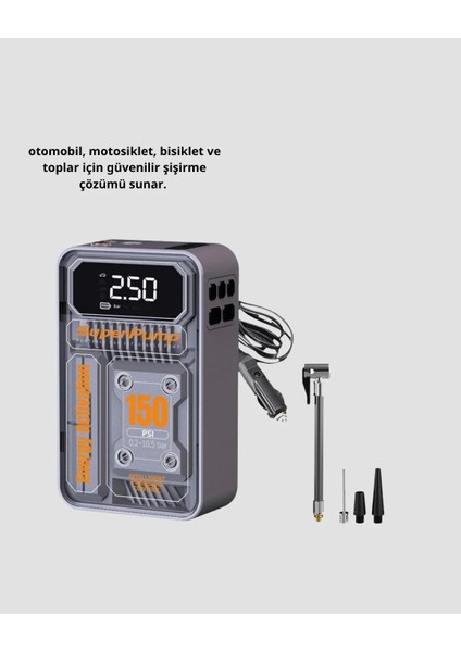 Şarjlı Kablosuz Hava Pompası – 150 Psı Basınç, LED Ekran ve 6000MAH Batarya modelleri