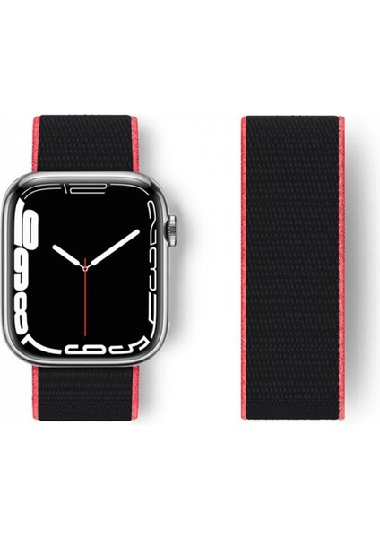 Apple Watch 38MM Hasırlı Cırtcırtlı Kordon - Pembe-Siyah