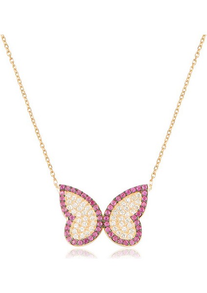 Emılıano Jewellery Silver 925 Ayar Zirkon Taşlı Keleblek Desenli Kolye