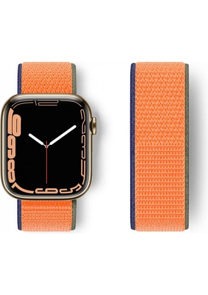 Apple Watch 42MM Hasırlı Cırtcırtlı Kordon - Turuncu