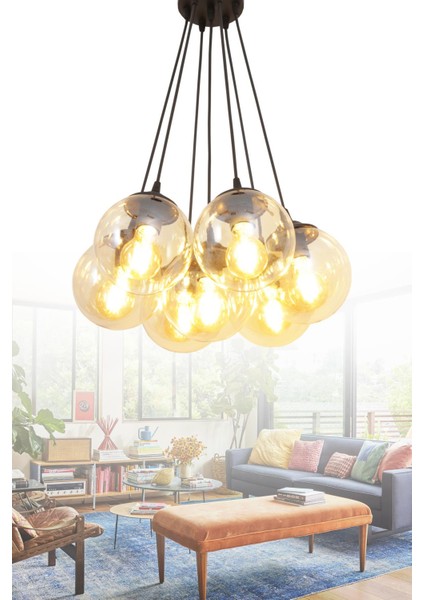 Kapo 7 Li Siyah Avize Bal Camlı Dekoratif Tasarım Yatak Odası Mutfak Salon Avize