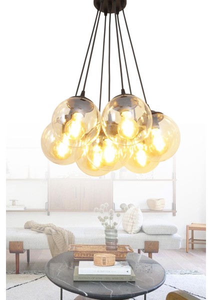 Kapo 7 Li Siyah Avize Bal Camlı Dekoratif Tasarım Yatak Odası Mutfak Salon Avize modelleri