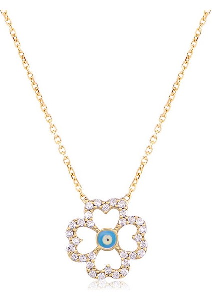 Emılıano Jewellery 925 Ayar Gümüş Çiçek Mineli Kolye