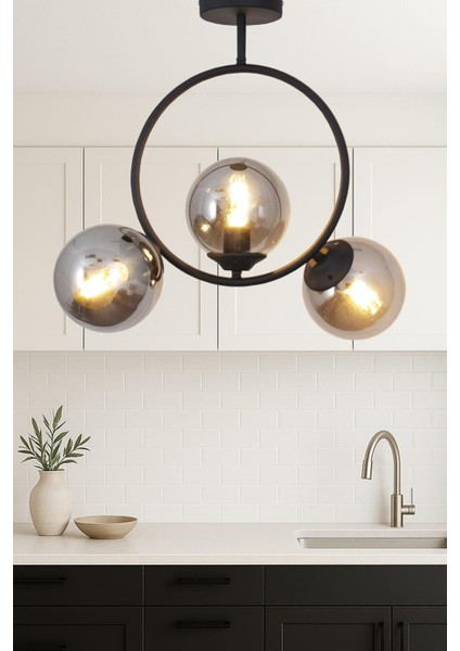 Evren 3 Lü Siyah Avize Füme Camlı Yatak Odası Mutfak Salon Hol Koridor Avize fiyatları