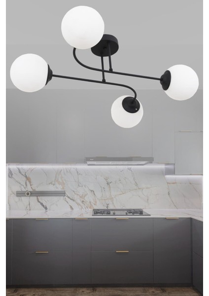 Capri 4 Lü Siyah Avize Beyaz Camlı Dekoratif Tasarım Yatak Odası Mutfak Salon Avize fiyatları