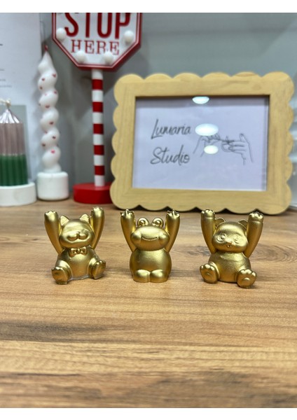 Mini 3'lü Gold Detaylı Hayvan Figürlü Kartlık & Fotoğraflık - Masaüstü Fotoğraf Tutucu - Kart Tutucu modelleri