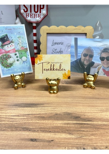 Mini 3'lü Gold Detaylı Hayvan Figürlü Kartlık & Fotoğraflık - Masaüstü Fotoğraf Tutucu - Kart Tutucu fırsatları