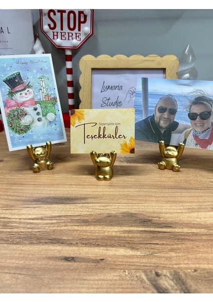 Mini 3'lü Gold Detaylı Hayvan Figürlü Kartlık & Fotoğraflık - Masaüstü Fotoğraf Tutucu - Kart Tutucu indirimleri