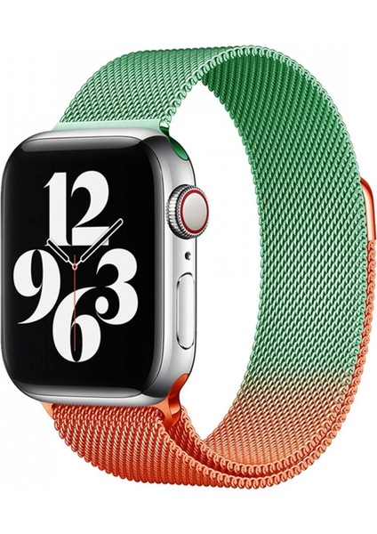Apple Watch 38MM Metal Mıknatıslı Kordon - Turuncu-Yeşil