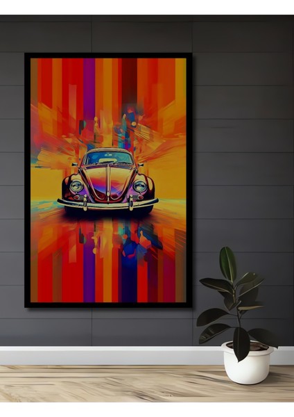 Çerçeve Görünümlü Renkli Retro Vosvos Ahşap Mdf Dikdörtgen Dekoratif Ev,iş Yeri Duvar