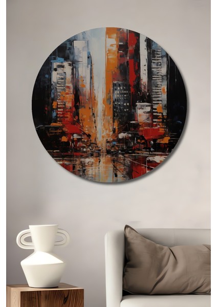 Modern Şehir Manzarası Dekoratif Ahşap Mdf Yuvarlak