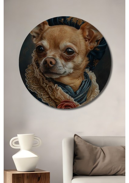 Soylu Chihuahua Köpek Portresi Ahşap Mdf Dekoratif Yuvarlak