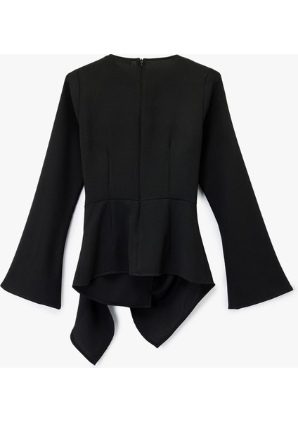Uzun Kollu Degaje Yaka Metal Aksesuarlı Büzgülü Asimetrik Bluz fiyatları