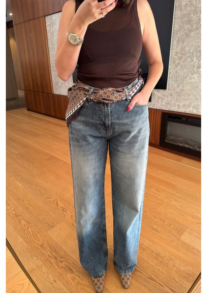 Fluarlı Yıkamalı Tasarım Palazzo- Mavi