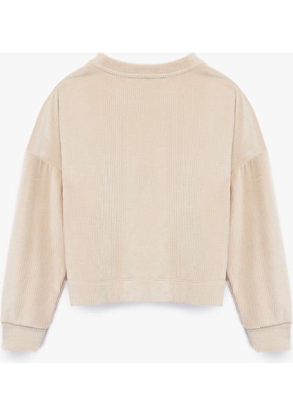 Uzun Kollu Bisiklet Yaka Kalp Detaylı Fitilli Sweatshirt fiyatları