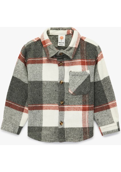 Uzun Kollu Cep Detaylı Yün Karışımlı Ekoseli Oduncu Gömlek