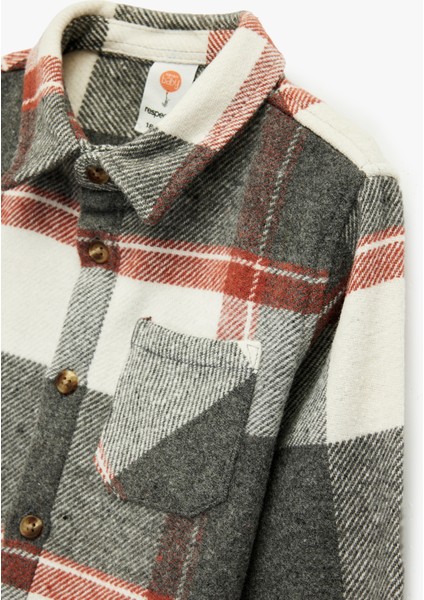 Uzun Kollu Cep Detaylı Yün Karışımlı Ekoseli Oduncu Gömlek modelleri