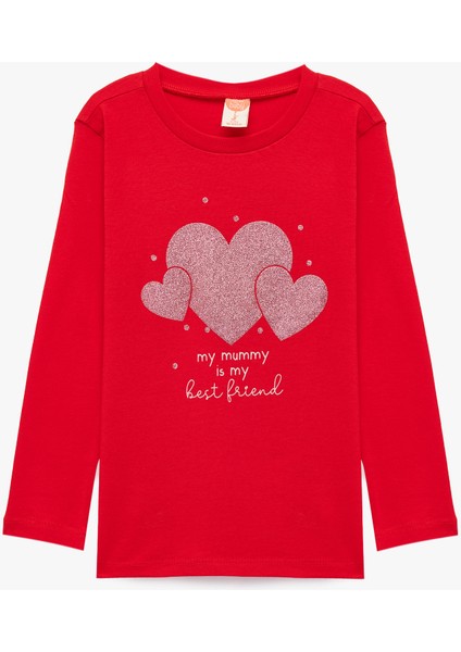 Pamuklu Baskılı Uzun Kollu Bisiklet Yaka Tişört