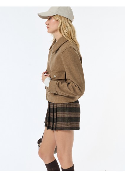 Kısa Kaban Kaşe Cepli Uzun Kollu Fermuarlı fırsatları