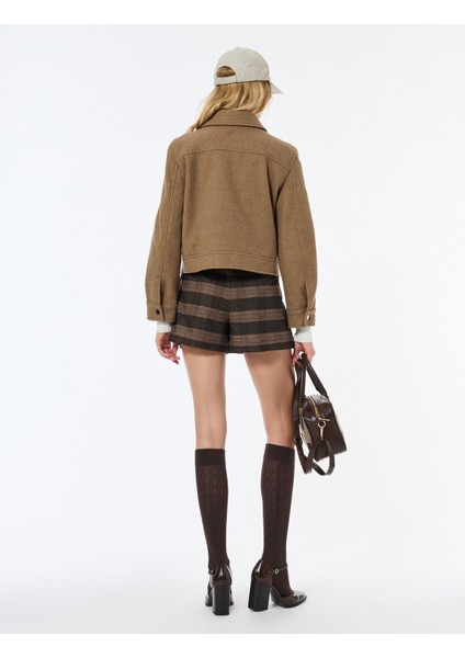 Kısa Kaban Kaşe Cepli Uzun Kollu Fermuarlı