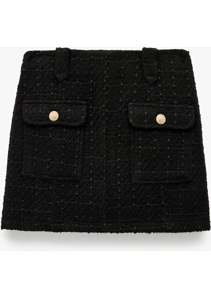 Metal Aksesuarlı Cep Detaylı Mini A Kesim Tüvit Etek