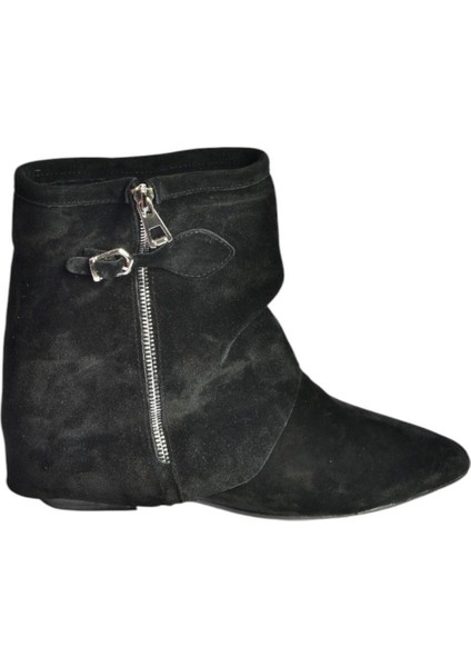 V380614202 Siyah Hakiki Deri Süet Fermuar Detaylı Günlük Kadın Bot modelleri