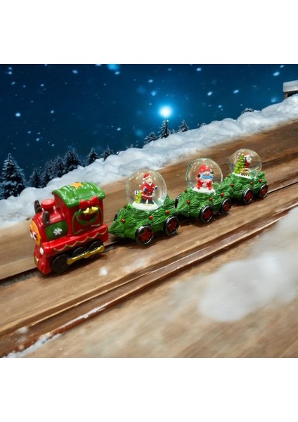 Noel Baba Kar Küresi Tren Dekorasyonu – 3 Vagonlu Sallandığında Kar Yağan Noel Treni, Masaüstü ve Ev Dekoru, Yılbaşı Hediyelik Figür Seti - 7cm x 6cm