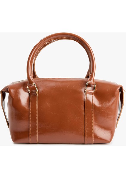 Metal Aksesuarlı Tokalı Fermuarlı Suni Deri El Çantası