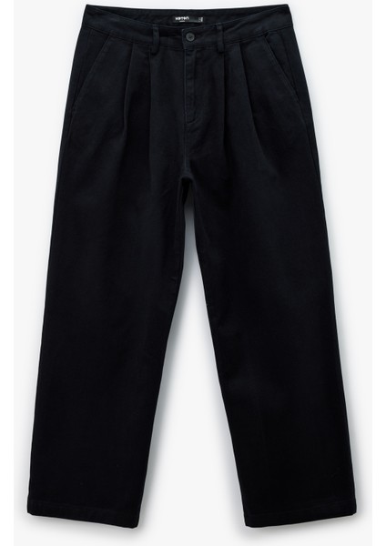 Pamuklu Cepli Düğmeli Pileli Rahat Kalıp Pantolon