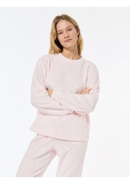 Yılbaşı Temalı Uzun Kollu Bisiklet Yaka Peluş Pijama Üstü fiyatları