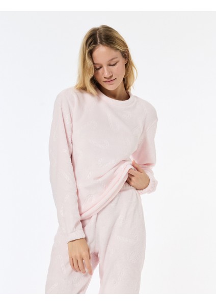 Yılbaşı Temalı Uzun Kollu Bisiklet Yaka Peluş Pijama Üstü modelleri