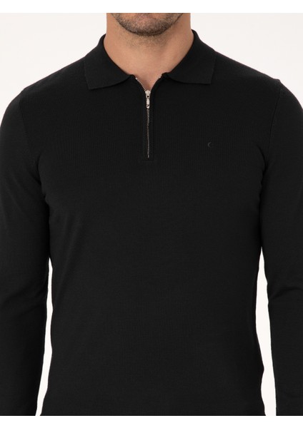 Erkek Siyah Regular Fit Basic Kazak 50318901-VR046