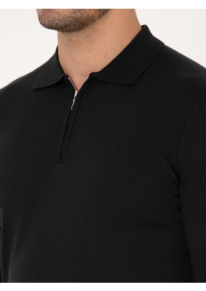 Erkek Siyah Regular Fit Basic Kazak 50318901-VR046