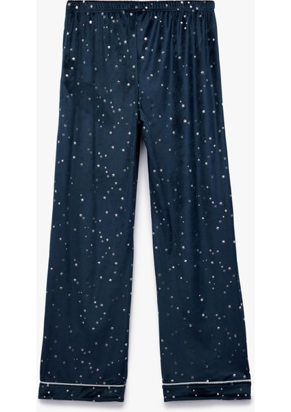 Yıldız Desenli Beli Bağcıklı Bol Paça Kadife Pijama Altı fiyatları