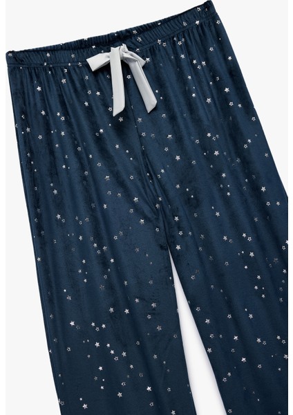 Yıldız Desenli Beli Bağcıklı Bol Paça Kadife Pijama Altı modelleri