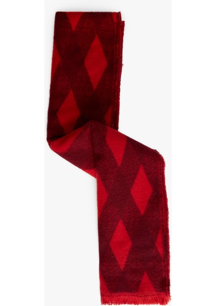 Geometrik Desenli Çok Renkli Ince Püsküllü Uzun Atkı