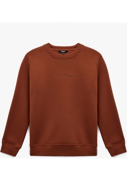 Regular Fit Pamuk Viskon Karışımlı Bisiklet Yaka Baskılı Sweatshirt