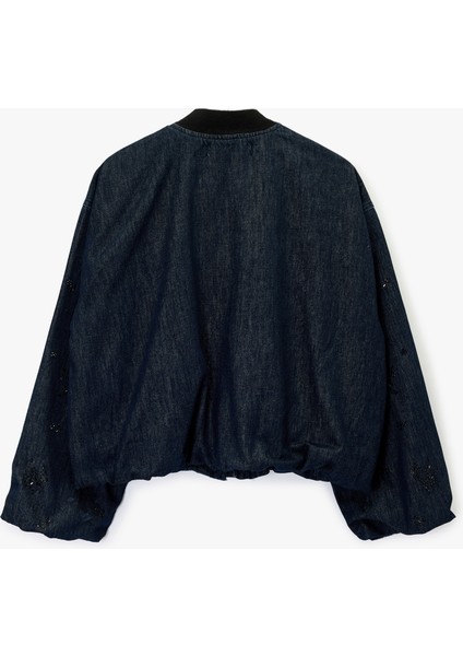 Çıtçıt Düğmeli Taş Detaylı Uzun Kollu Dik Yaka Denim Ceket fiyatları