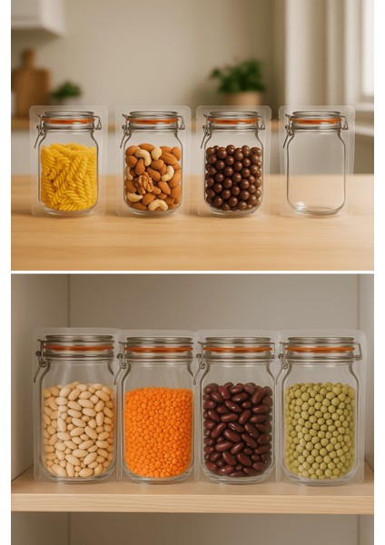 Elit Kavanoz Tasarım Kilitli Şeffaf Doypack Kahve Kuruyemiş Bakliyat Saklama Torbası 15X22 cm 20LI fırsatları