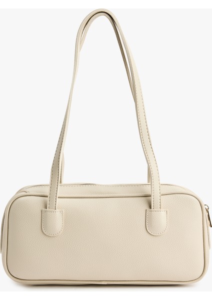 Saplı Fermuarlı Suni Deri Omuz Çantası