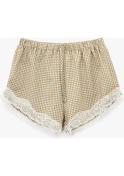 Dantel Detaylı Kareli Şort Pijama Altı
