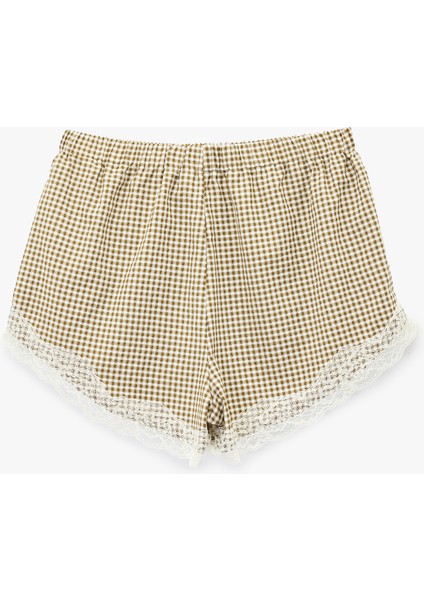 Dantel Detaylı Kareli Şort Pijama Altı fiyatları