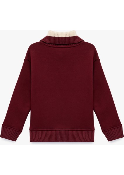 Uzun Kollu Nakışlı Renk Kontrastlı Oversize Yarım Fermuarlı Sweatshirt fiyatları