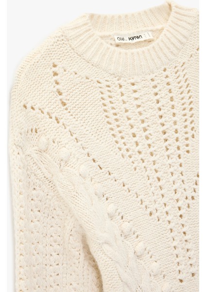 Uzun Kollu Ajurlu Bisiklet Yaka Dokulu Saç Örgü Kazak modelleri